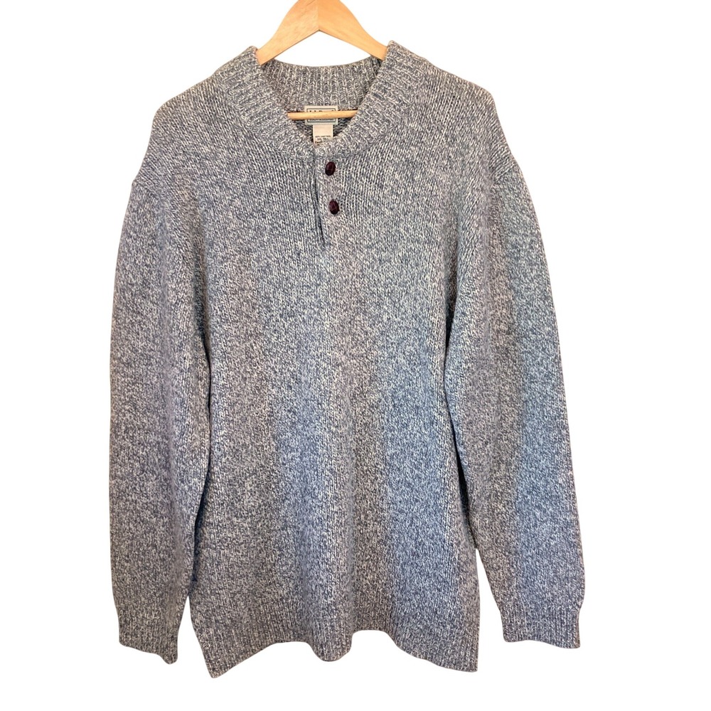 LL Bean Sweater Mens XXL Tall 100% Gray Lambswool Sweater Henley Neck 285175